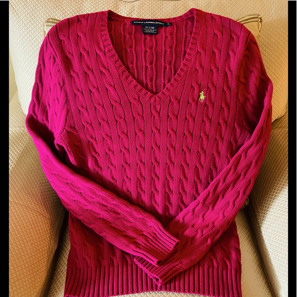 COPY - Ralph Lauren fuchsia cotton v-neck sweater.